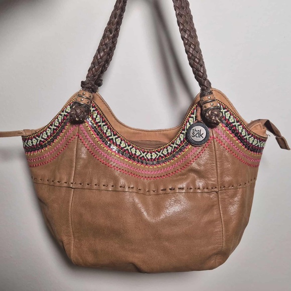 The Sak 100% Soft Cocoa Brown Indio Leather Tribal Embroidered Sequin Purse - Picture 1 of 11